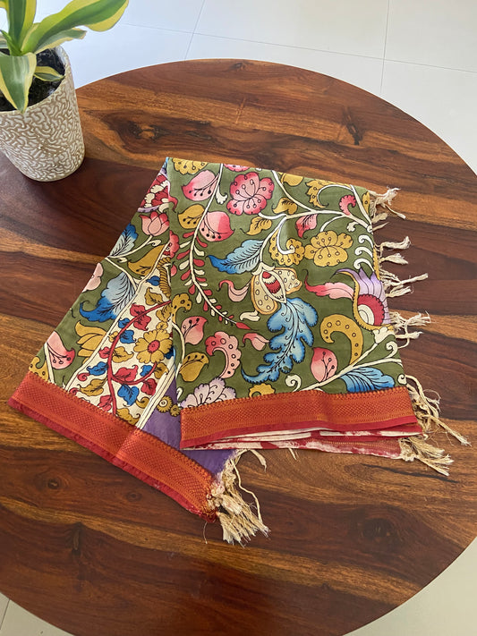 Pen Kalamkari on Bangalore silk dupatta