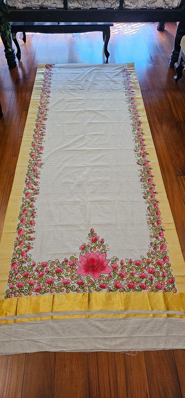 Kerala mural painted saree on Kerala premium Kasavu saree ( Made to Order)