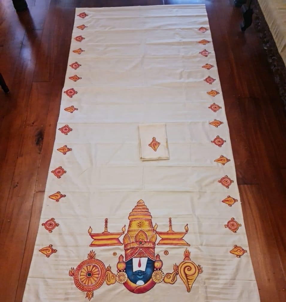 Kerala mural painting saree on Kanchipuram soft silk ( Made to order)