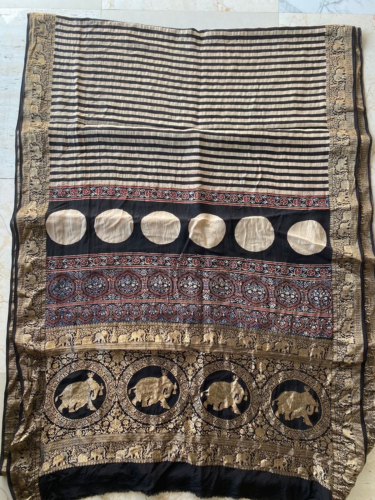 Ajrakh Dola silk saree (Made to Order)