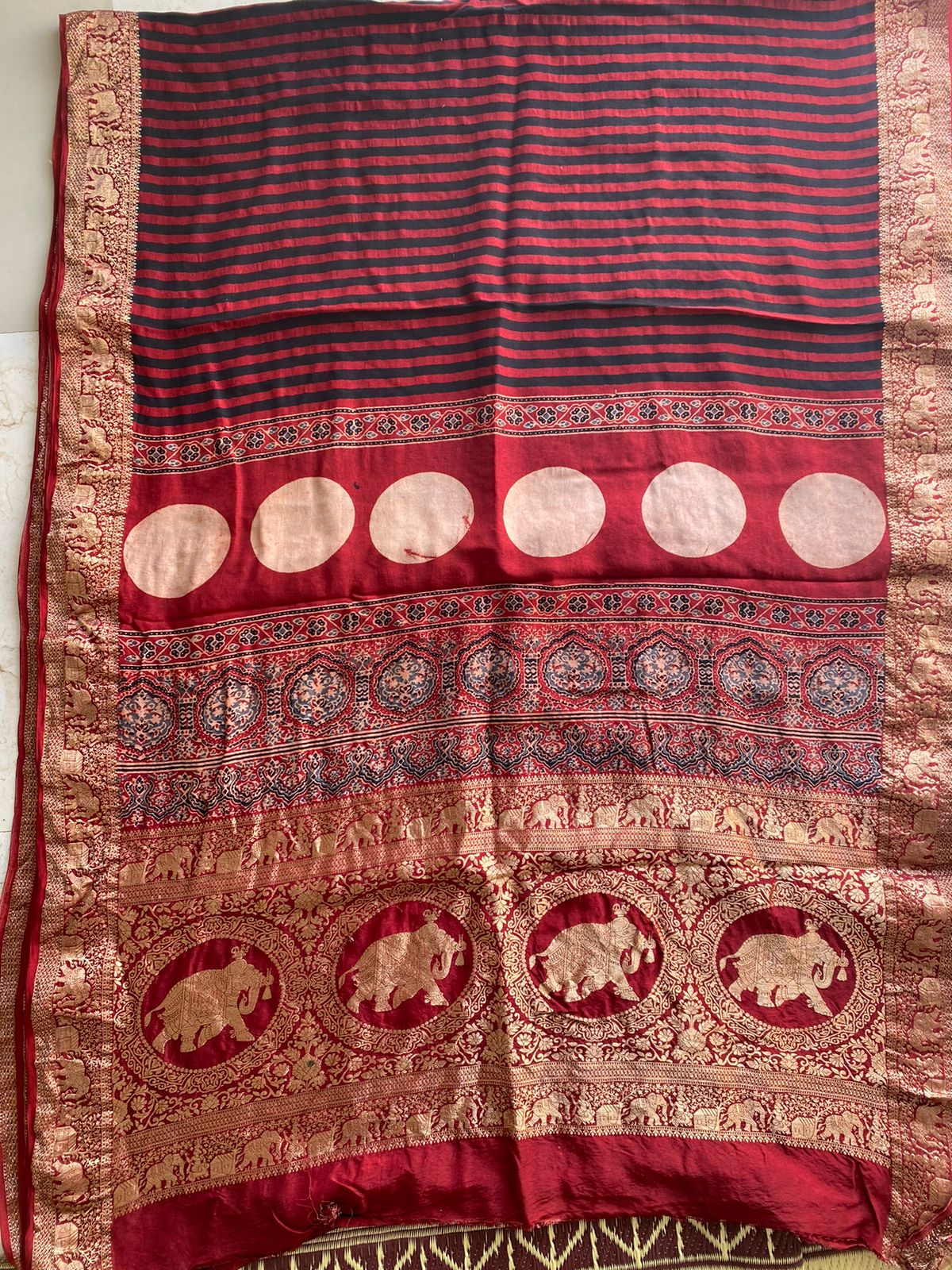 Ajrakh Dola Silk Saree - Natural dye/ (Made to Order)