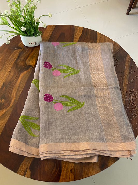 Pure Linen tissue handloom silk saree