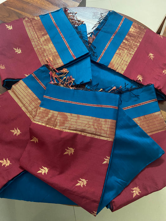 Handloom Maheshwari silk cotton saree.. with zari butta on pallu.(Made to Order)