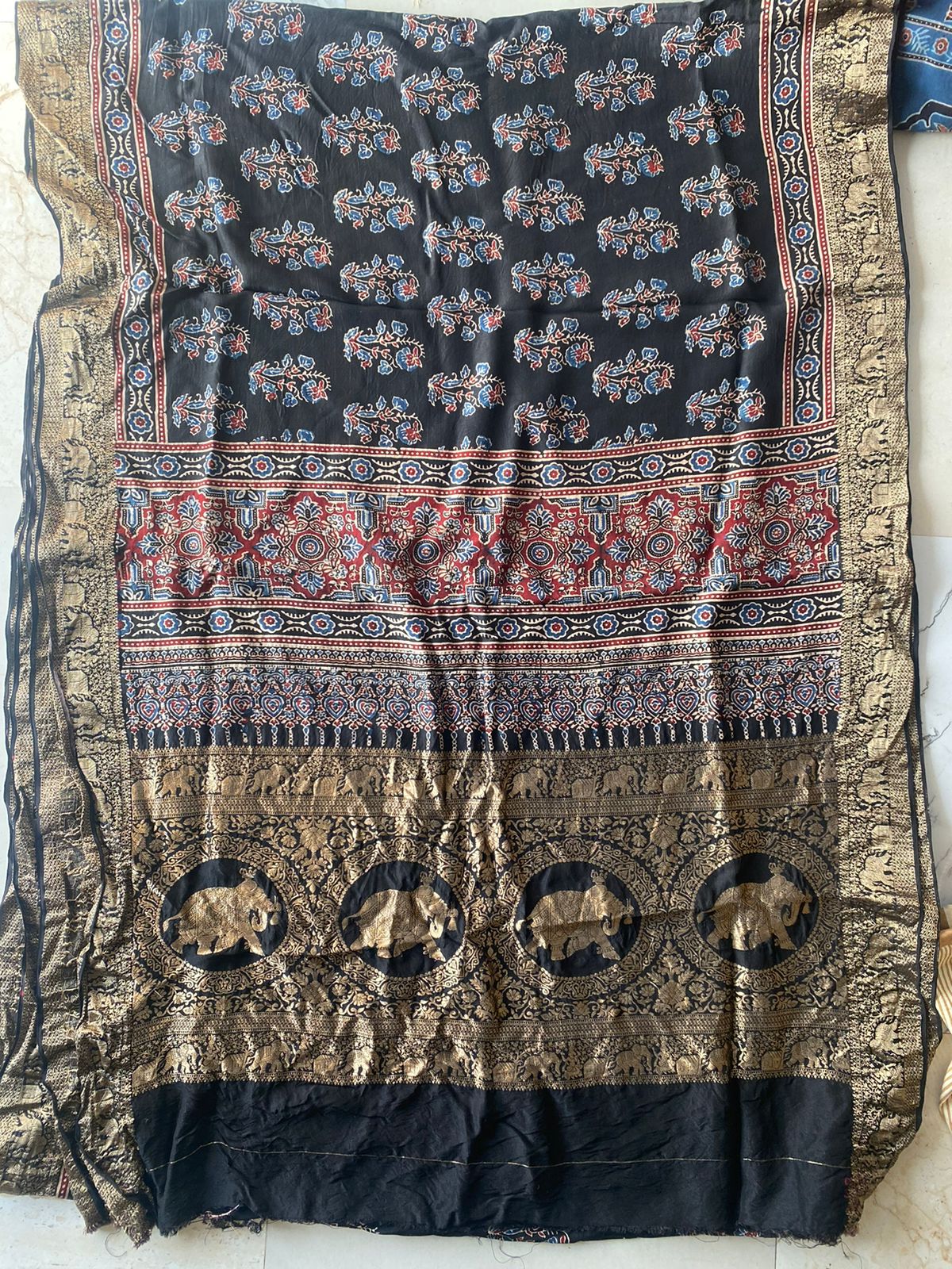 Ajrakh Dola Silk Saree (Made to Order)