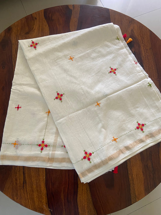 Hand Embroidery on Chanderi Silk saree