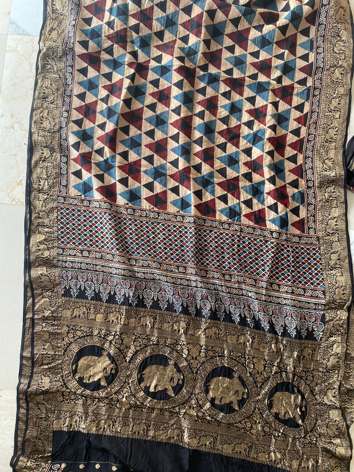 Ajrakh Dola Silk Saree (Made to Order)