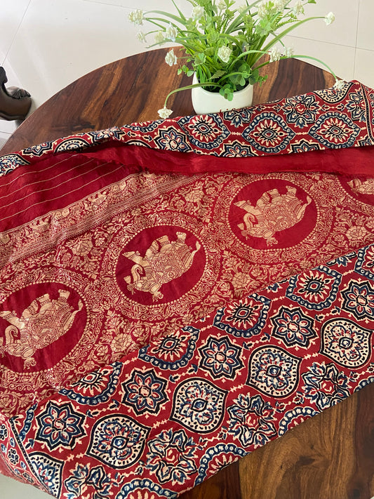 Ajrakh Dola silk saree( natural dye)
