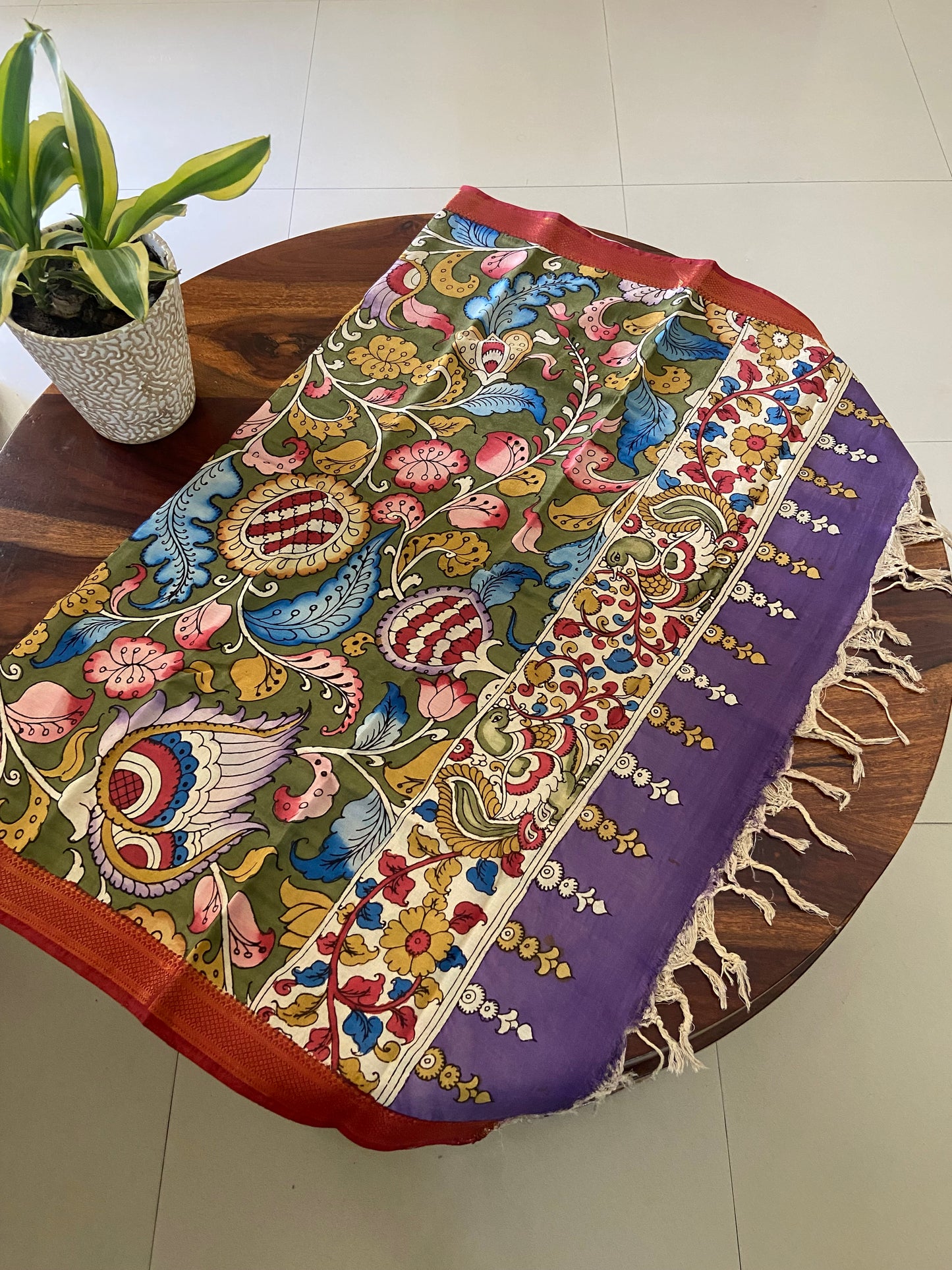 Pen Kalamkari on Bangalore silk dupatta