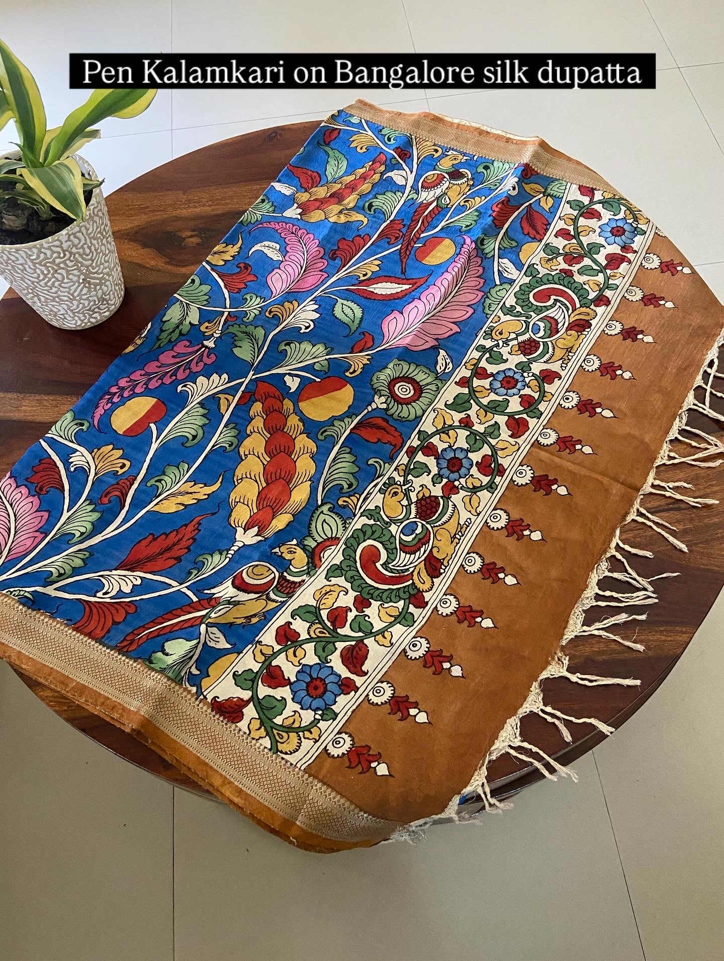 Pen Kalamkari on Banglore silk dupatta