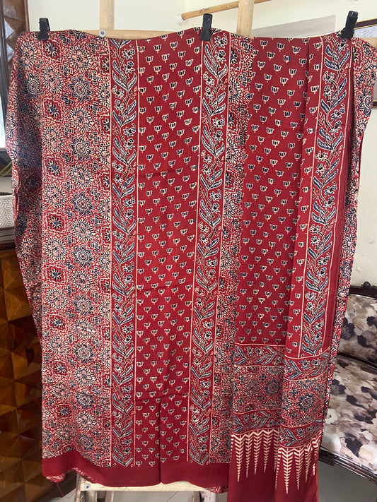 Ajrakh Handblock printed modal silk suit top and dupatta set (Made to Order)