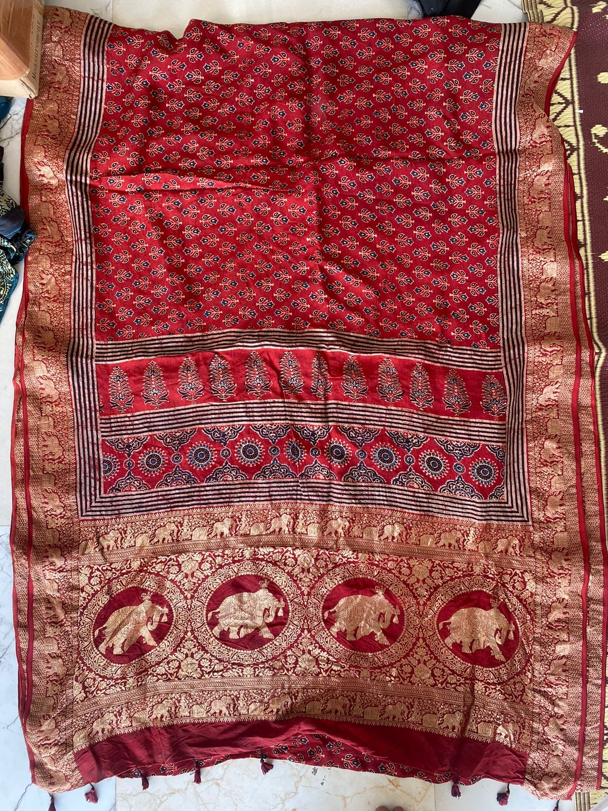 Ajrakh Dola silk saree( Made to Order)