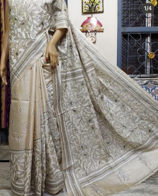 Kantha stitch embroidery on pure Tussar silk