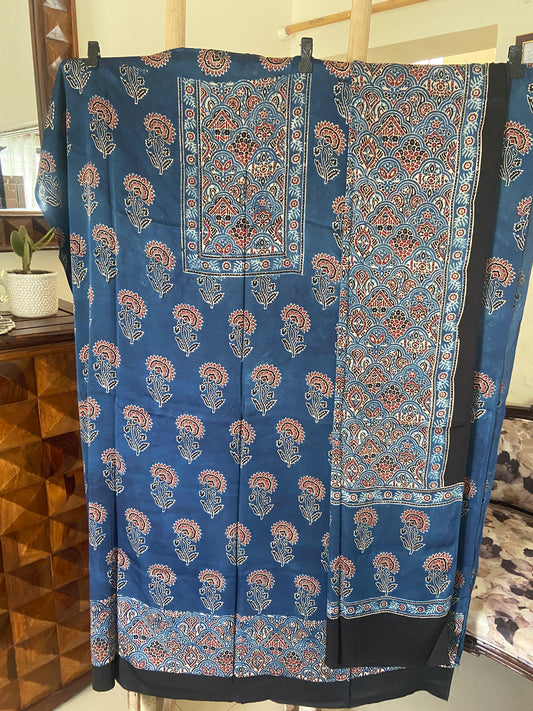 Ajrakh Handblock printed modal silk suit set (Top and Dupatta)