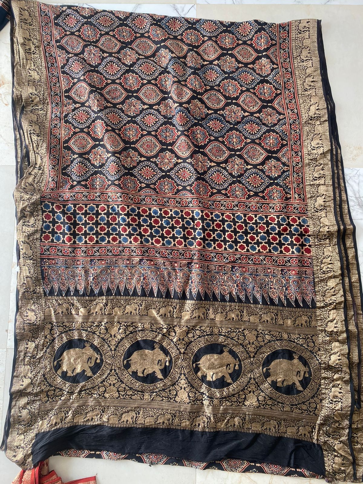 Ajrakh Dola Silk Saree (Made to Order)