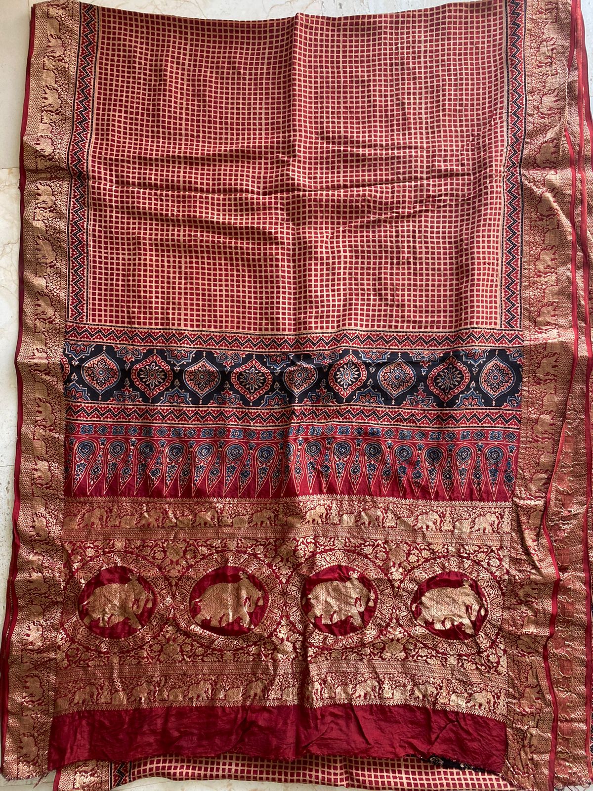 Ajrakh Dola Silk saree ( Made to Order)