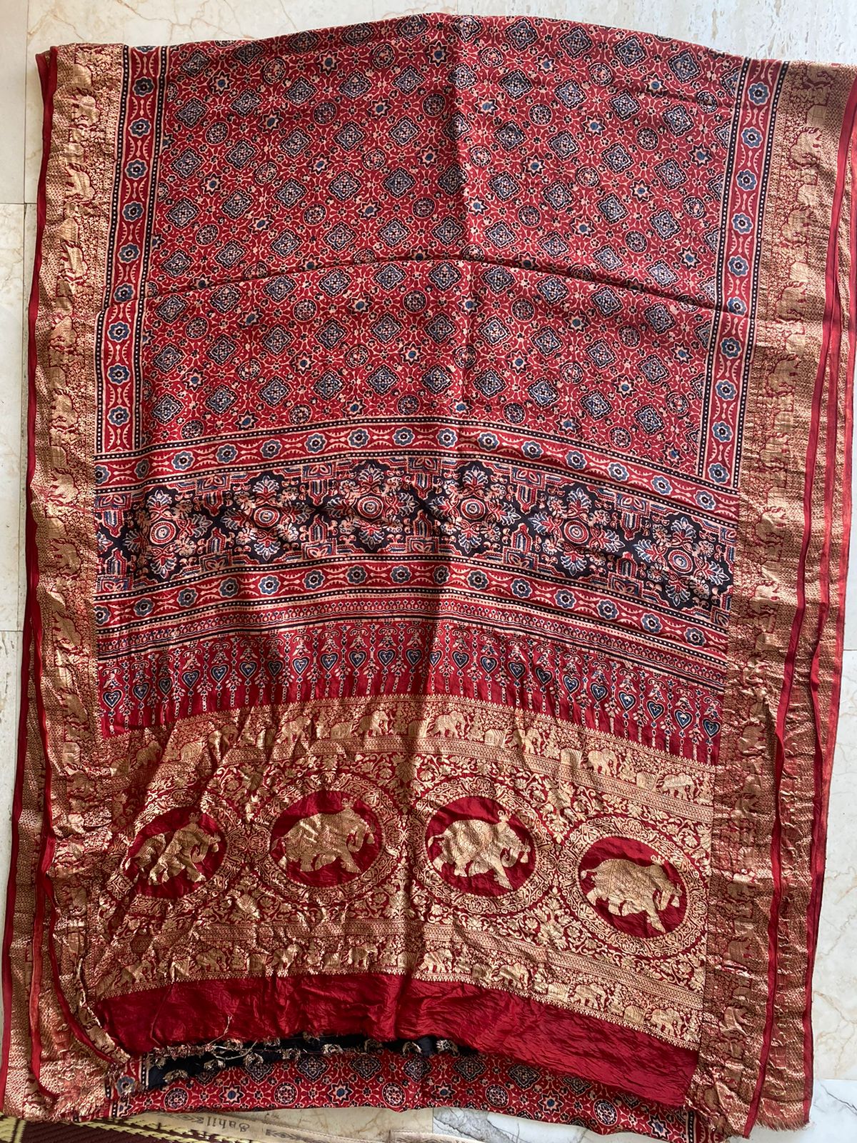 Ajrakh Dola Silk saree ( Made to Order)