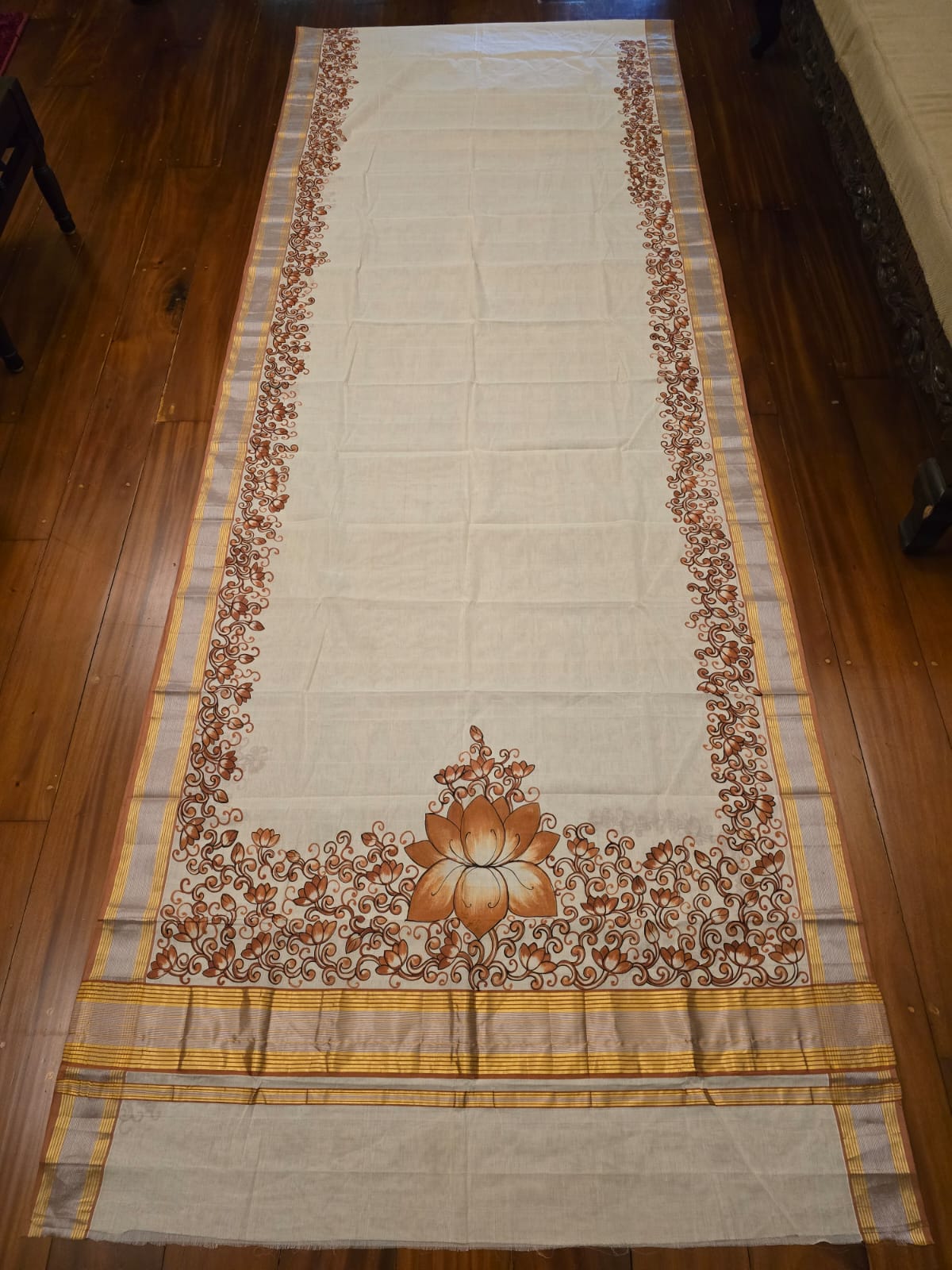 Kerala mural painting on premium big border Kasavu saree ( Made to Order)