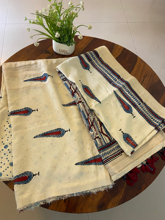Ajrakh Dola Silk Top and Dupatta 2 piece set