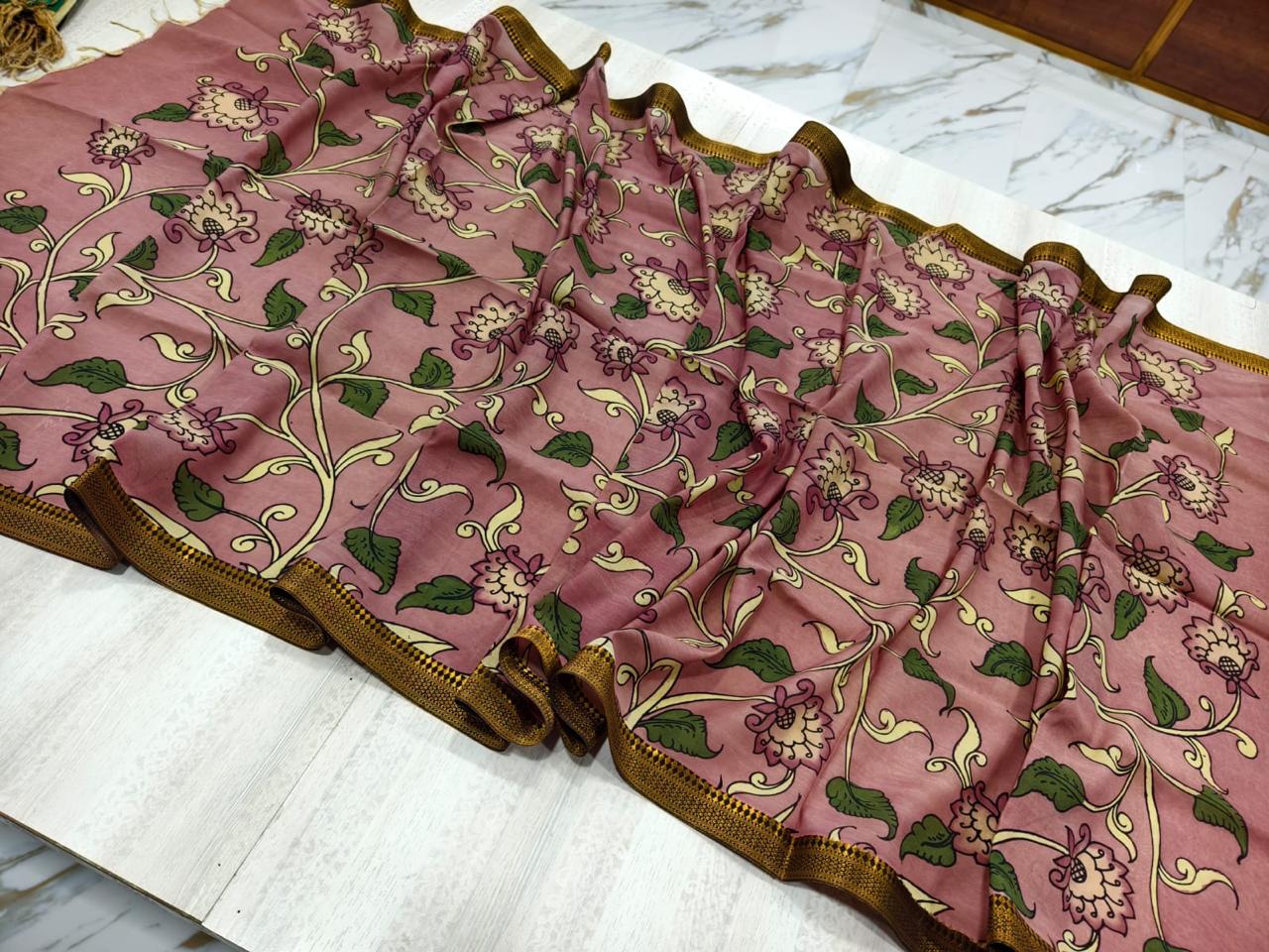 Pen Kalamkari multi colour dupatta on Banglore silk(made to order)