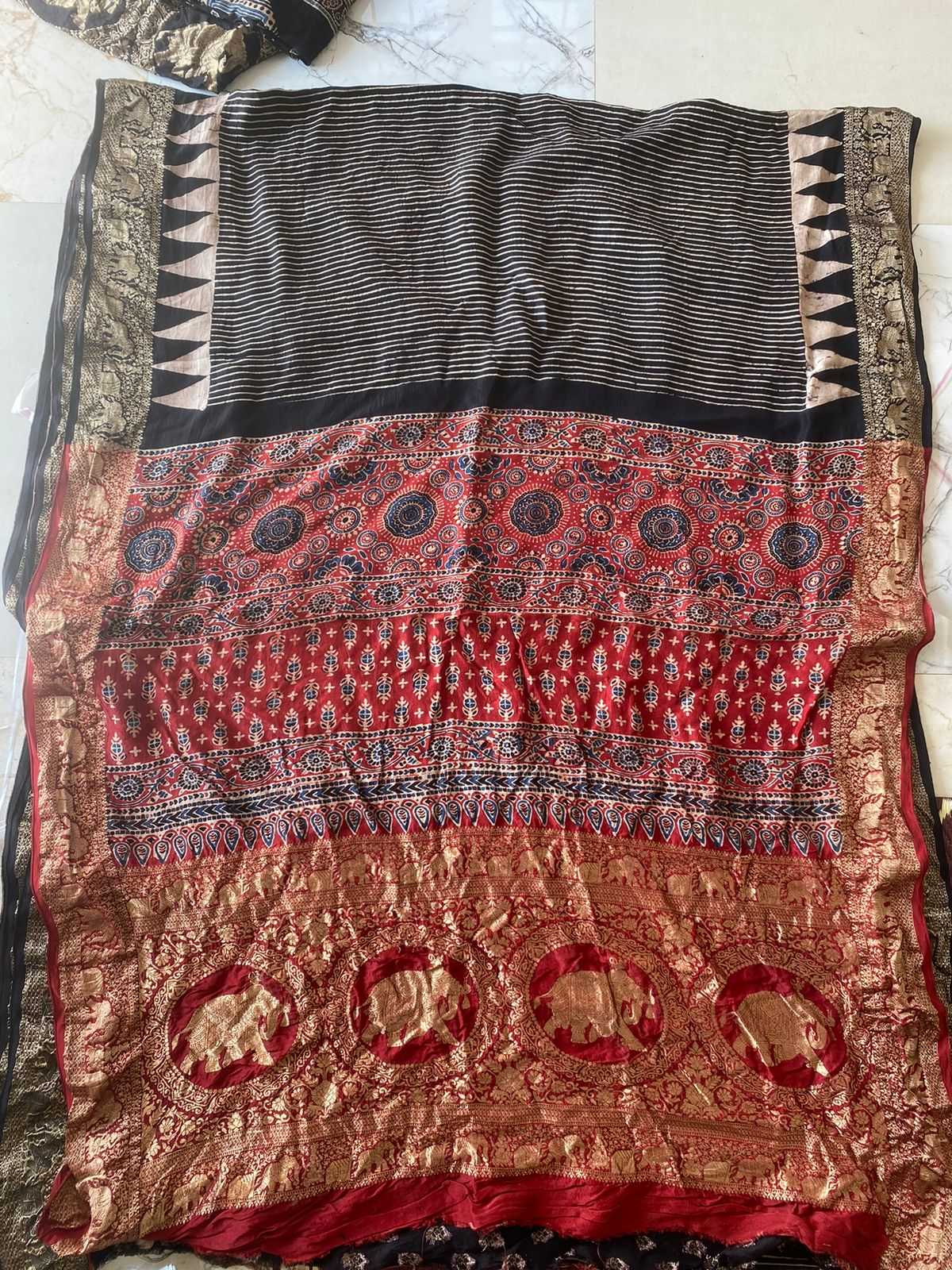 Ajrakh Dola Silk saree (Modal Silk saree)