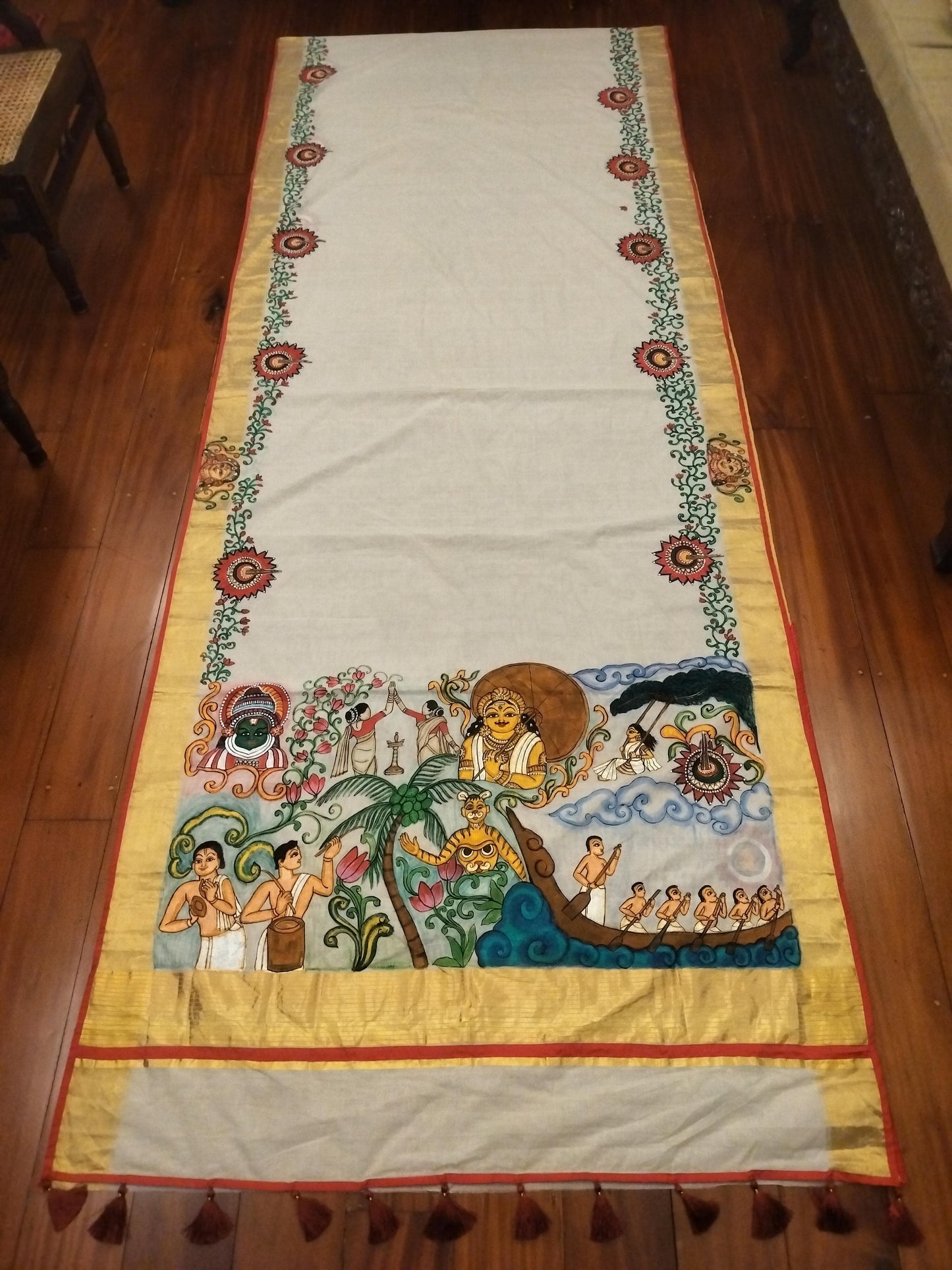 Kerala mural painting on Bug border Kerala Kasavu saree(Made to Order)