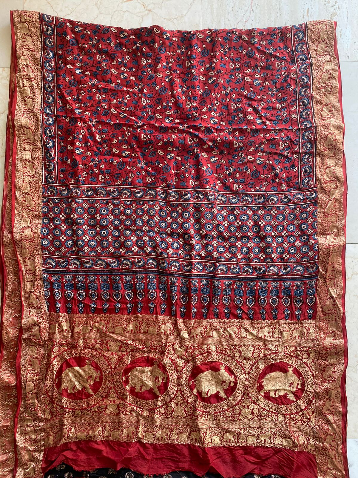 Ajrakh Dola Silk Saree( Made to Order)