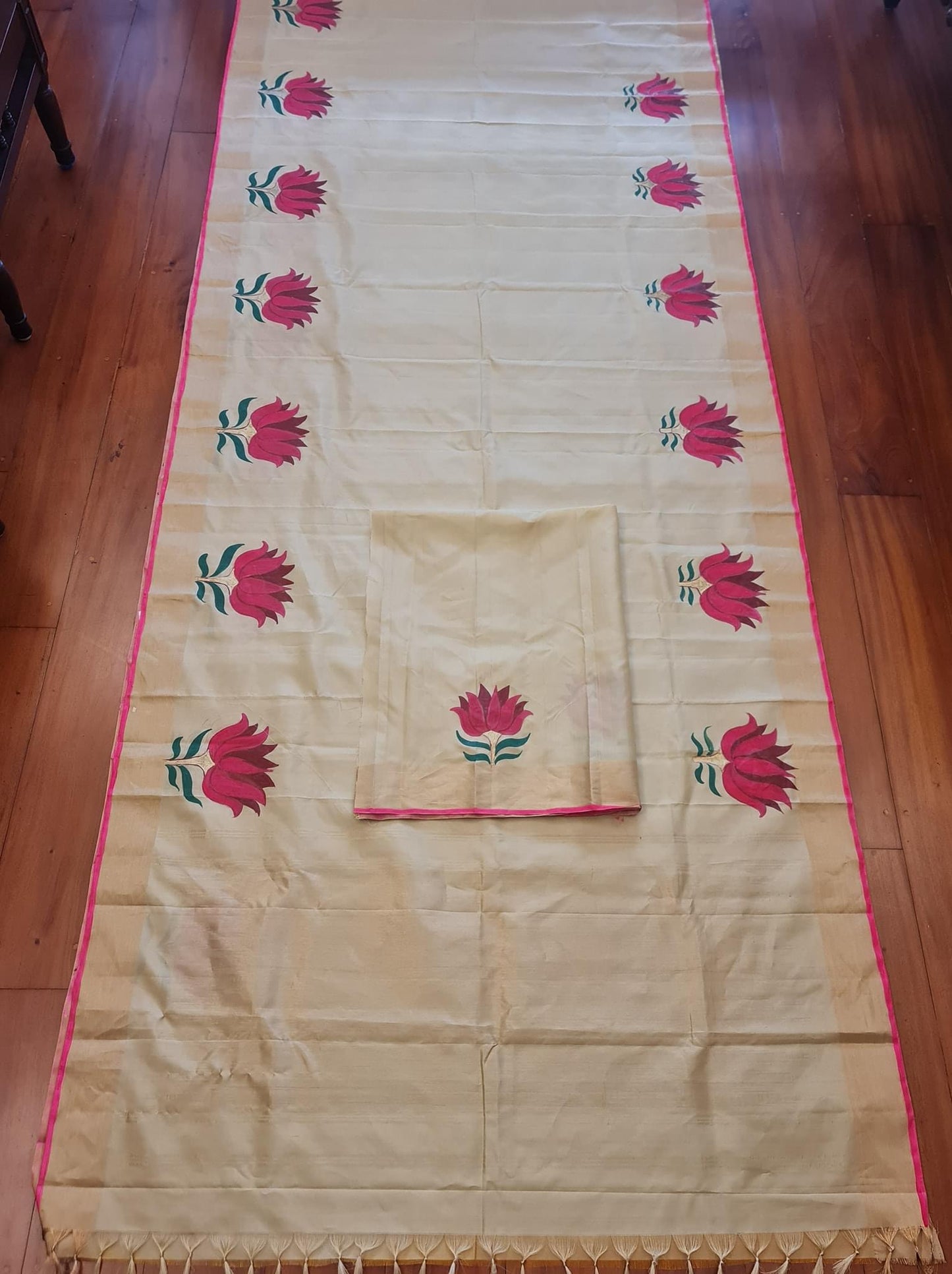 Kerala mural painted saree on Kanchipuram soft silk ( Made to order)