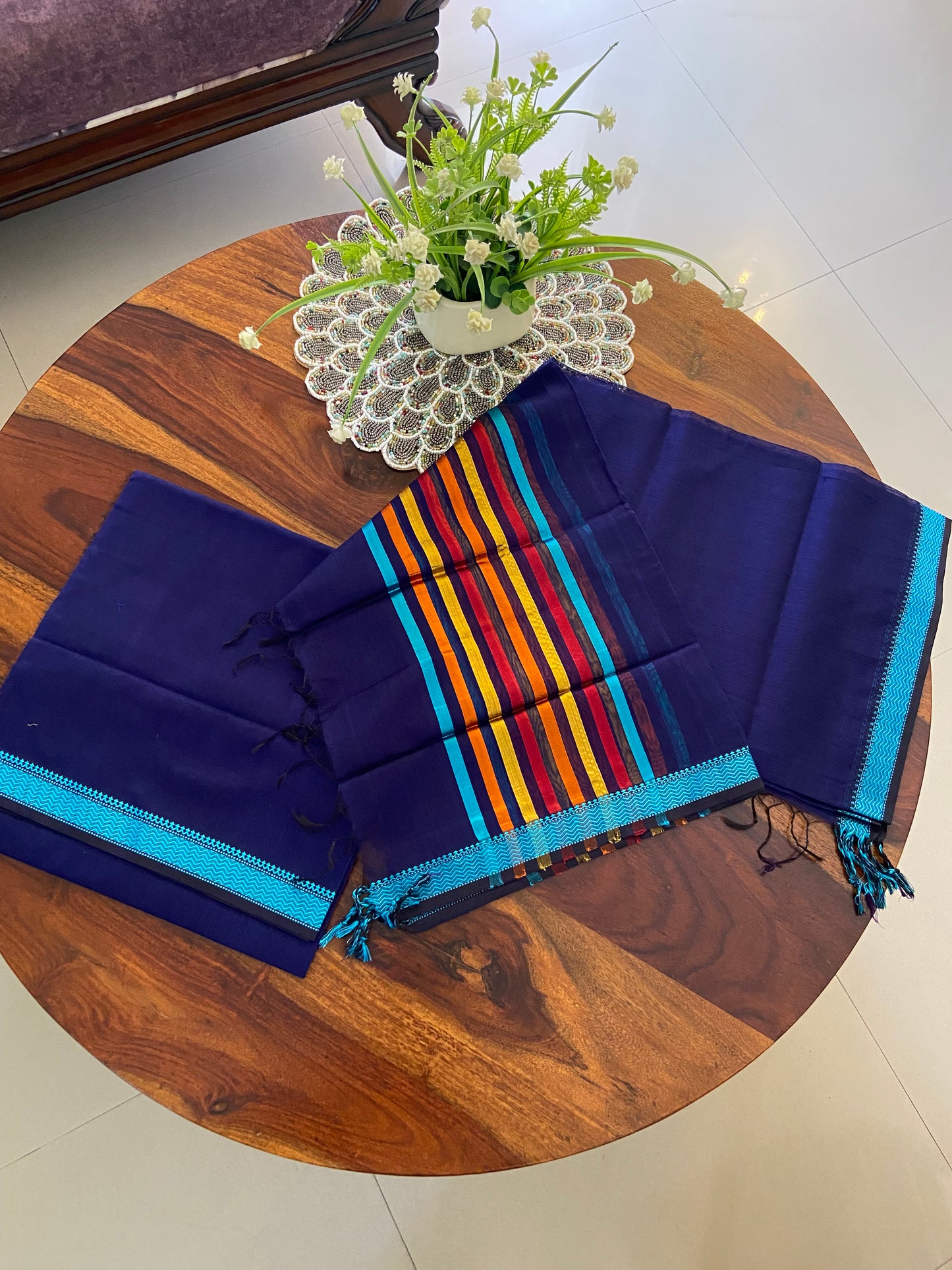 Handloom Maheshwari silk cotton suit ( Top and Dupatta )