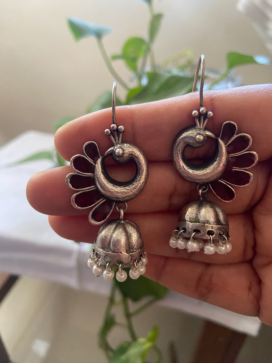 Meenakari peacock with pearl hoop earring