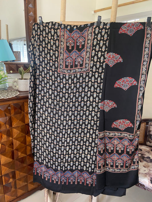 Ajrakh Handblock printed Modal silk suit set (Top and Dupatta)