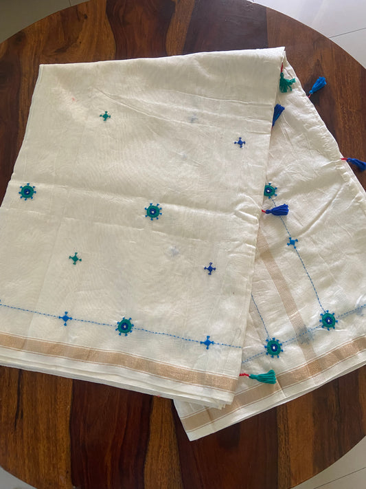 Hand Embroidery on Chanderi Silk Saree