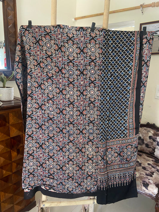 Ajrakh Handblock printed Modal silk suit (Top and Dupatta)