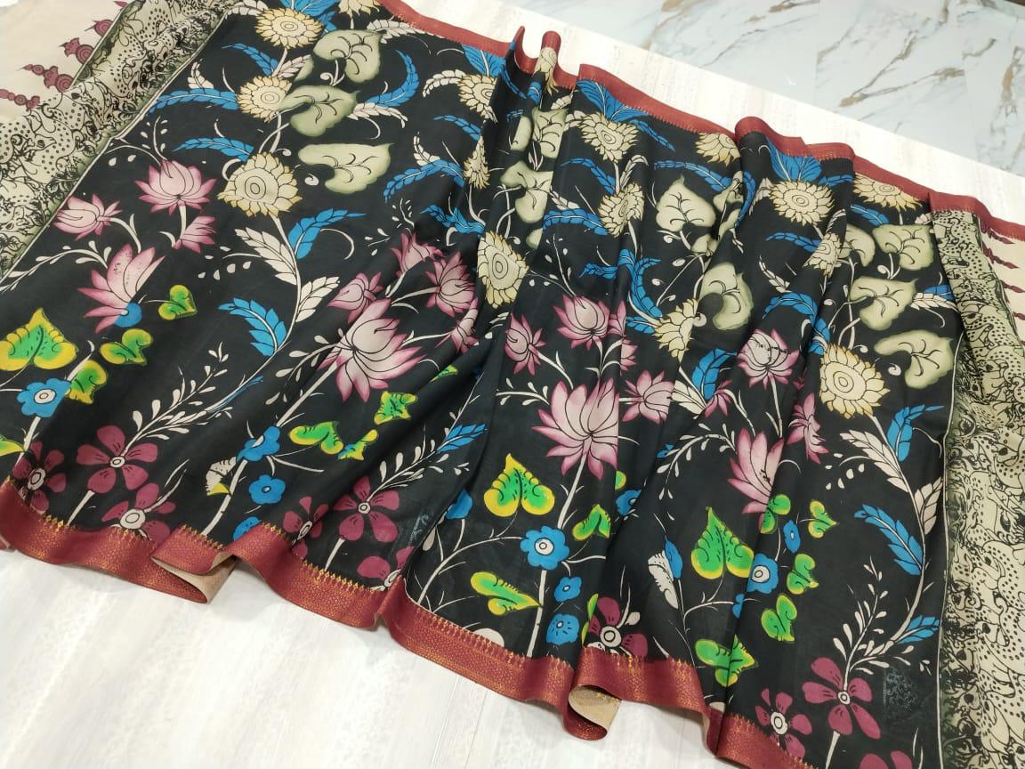 Pen Kalamkari multi dupatta on Banglore silk(made to order)