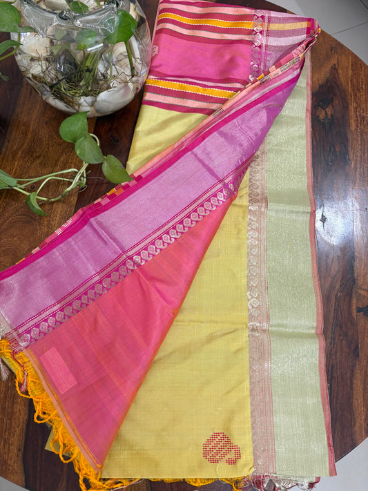 Bishnupuri pure silk saree- comes with contrast blouse
