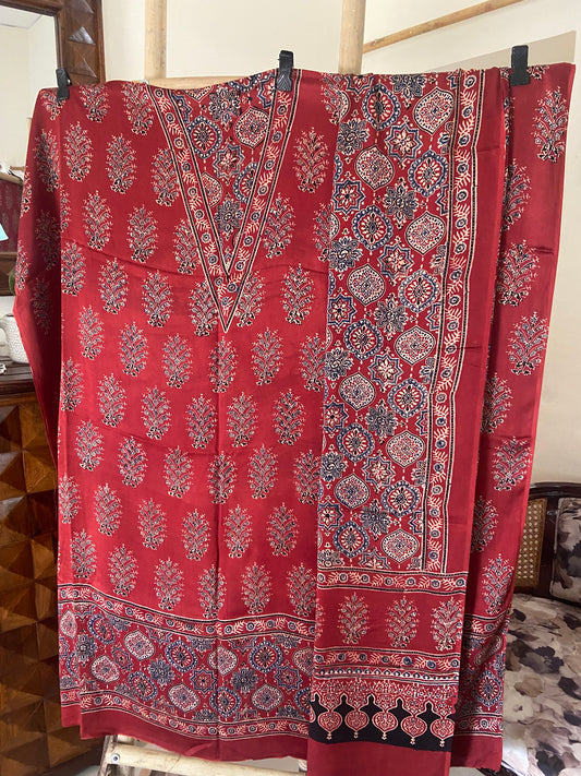 Ajrakh Handblock printed modal silk suit( Top and Dupatta)