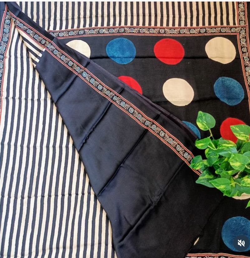 Ajrakh modal silk saree ( natural dye)- Made to Order.
