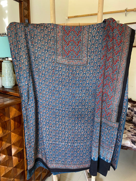 Ajrakh handblock print modal silk top and dupatta set.( Made to Order)
