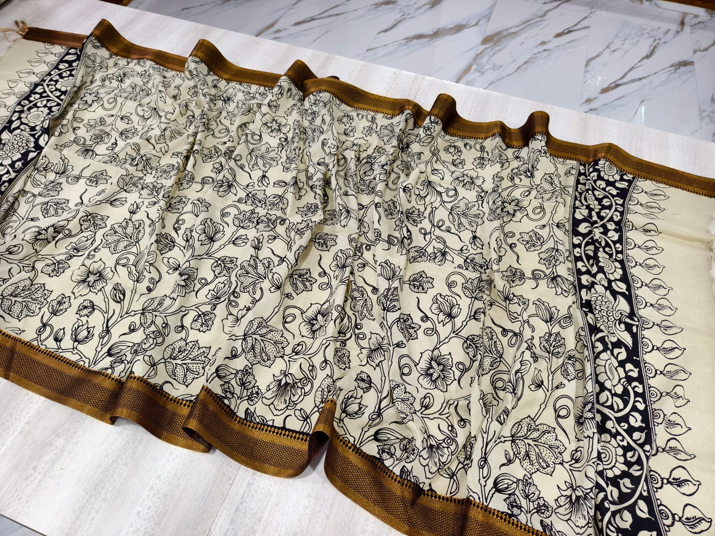 Pen Kalamkari dupatta on Banglore silk fabric.(made to order)