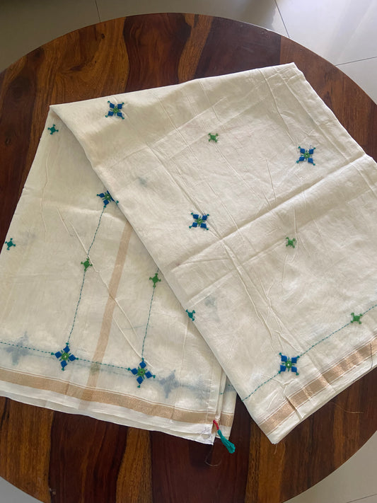 Hand Embroidery on Chanderi Silk Saree