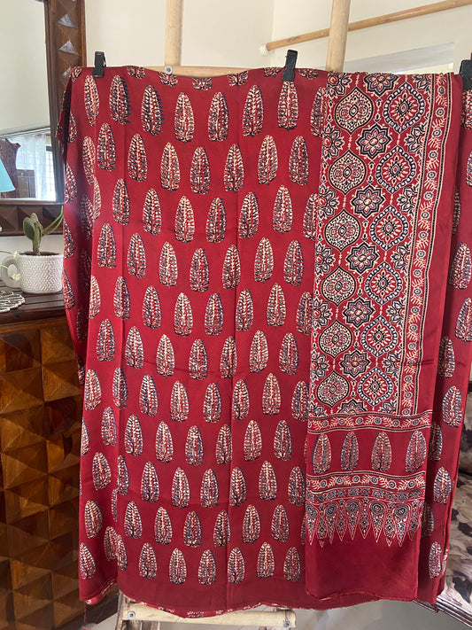 Ajrakh Handblock printed Modal silk suit ( Top and Dupatta)