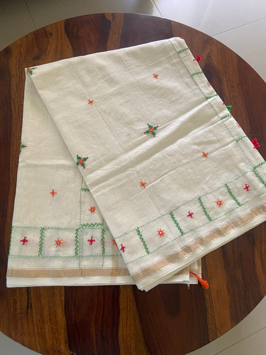 Hand Embroidery on Chanderi Silk Saree
