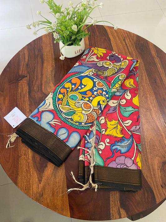 Pen Kalamkari on Banglore silk saree.