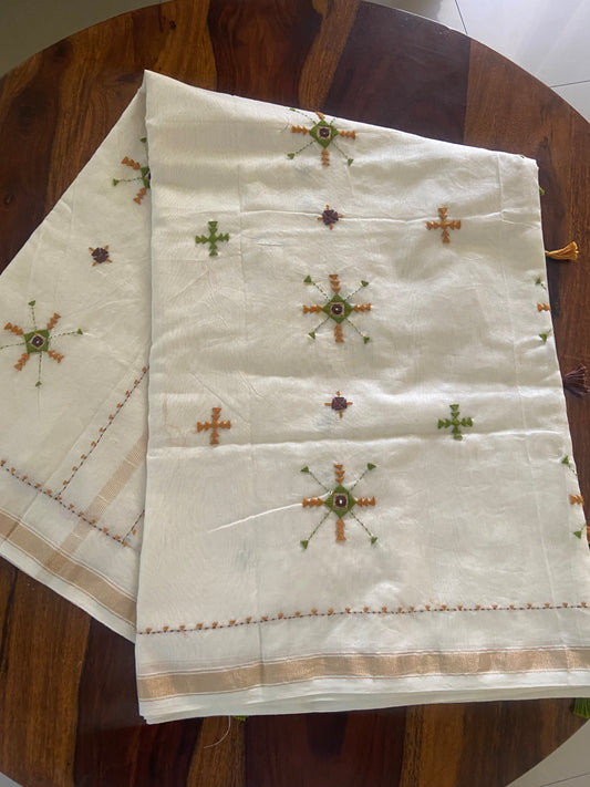 Hand Embroidery on Chanderi silk saree