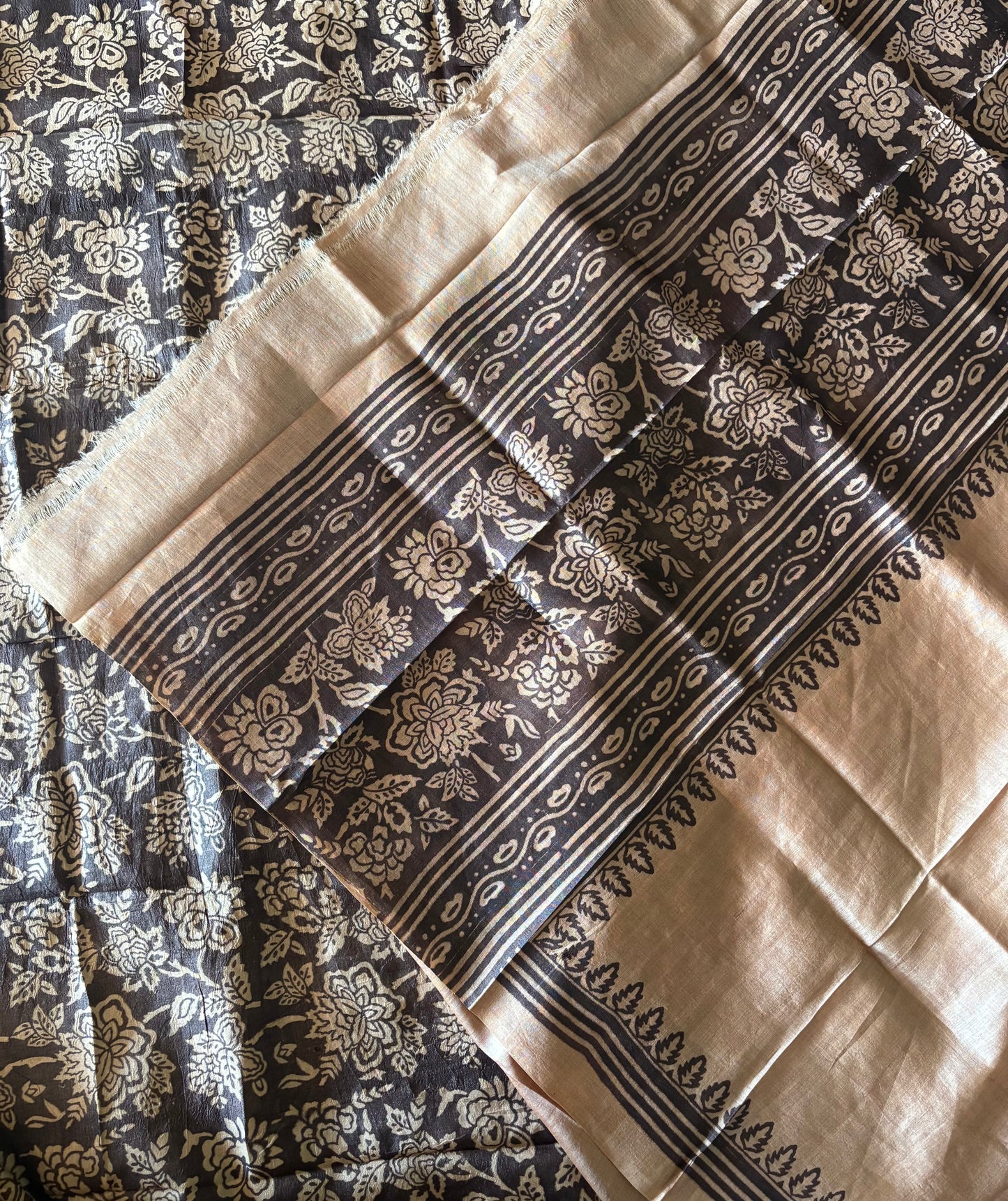 Pure Tussar silk Hand Block print Unstitched suit