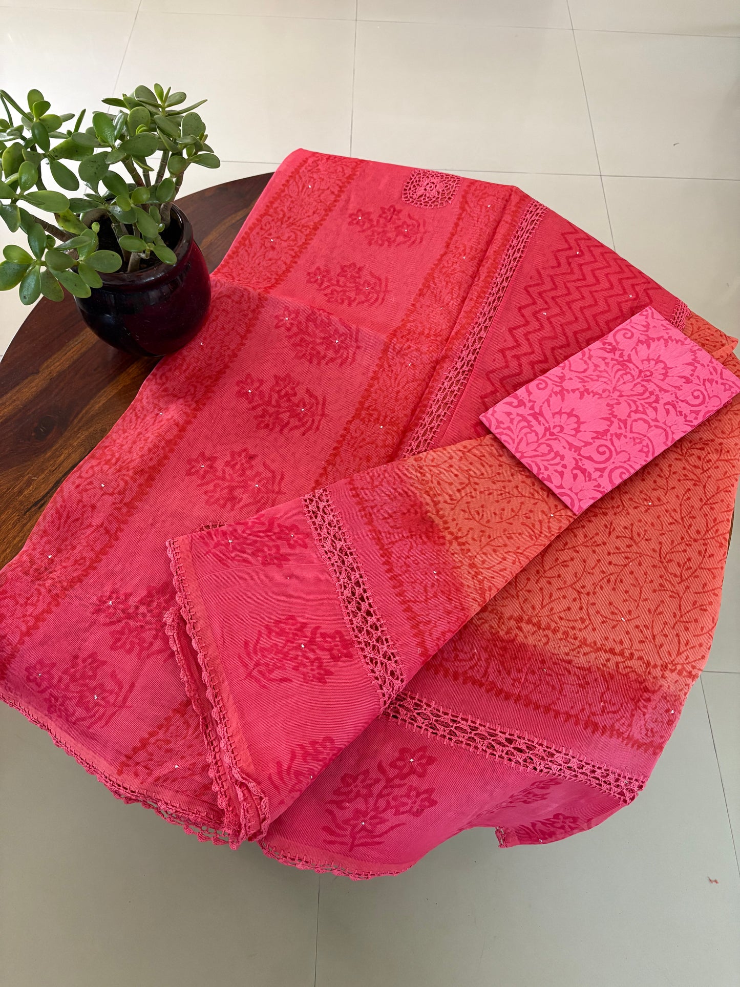 Kota crochet Handblock printed saree