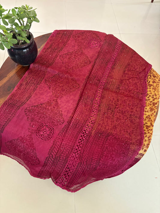 Kota crochet Handblock printed saree