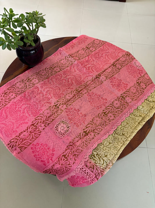 Kota crochet Handblock printed saree