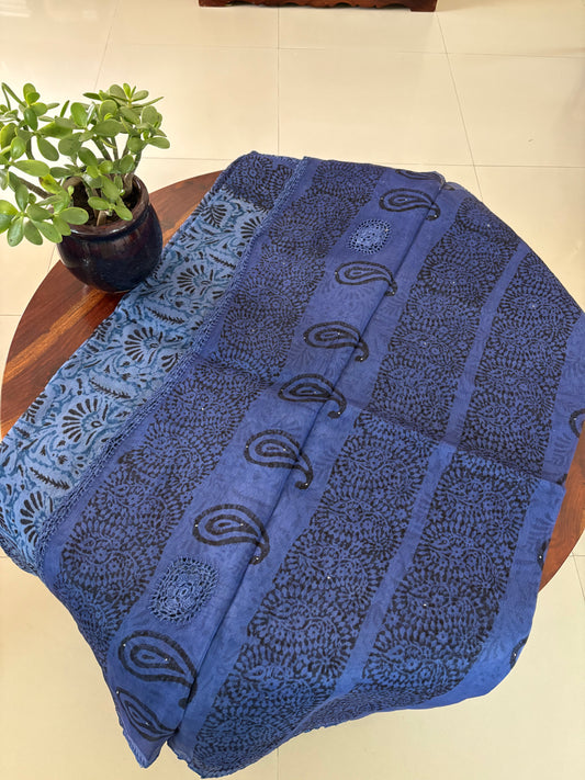 Kota crochet Handblock printed saree