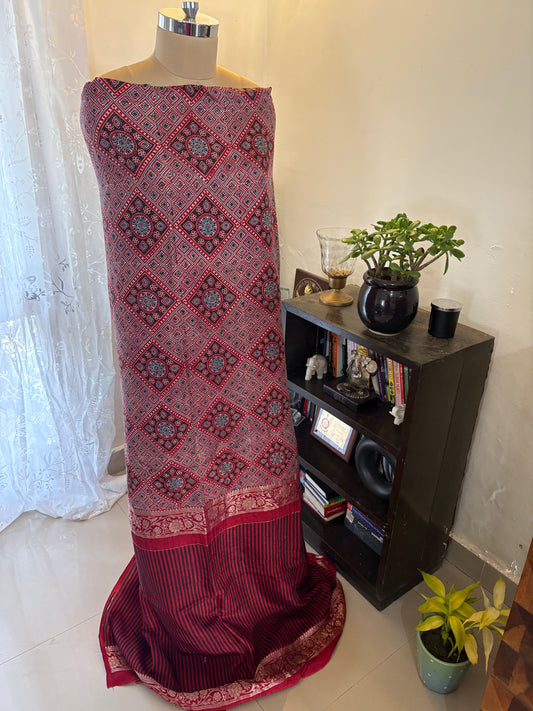 Ajrakh Dola silk top and dupatta set