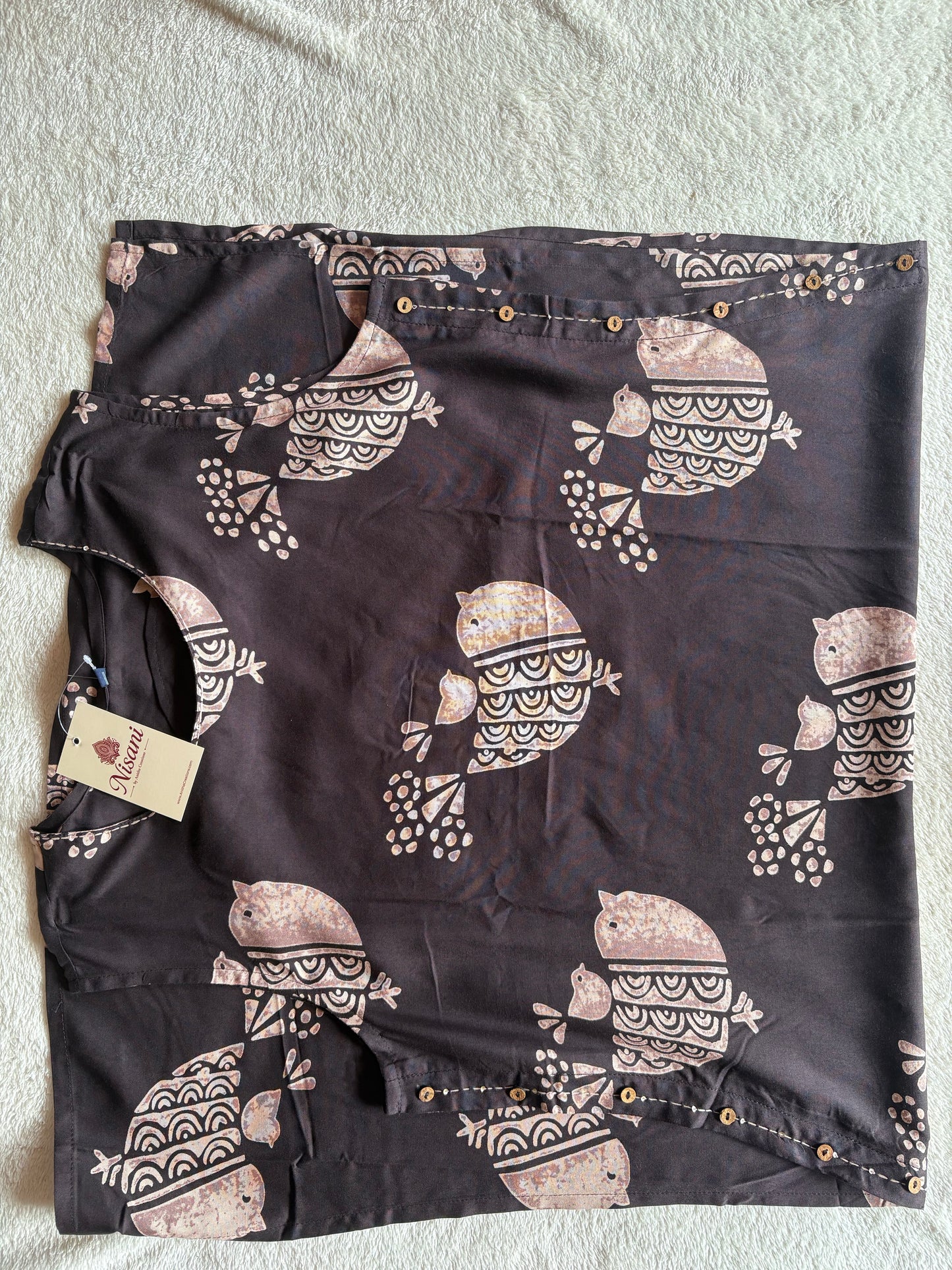 Brown code set with bird printing